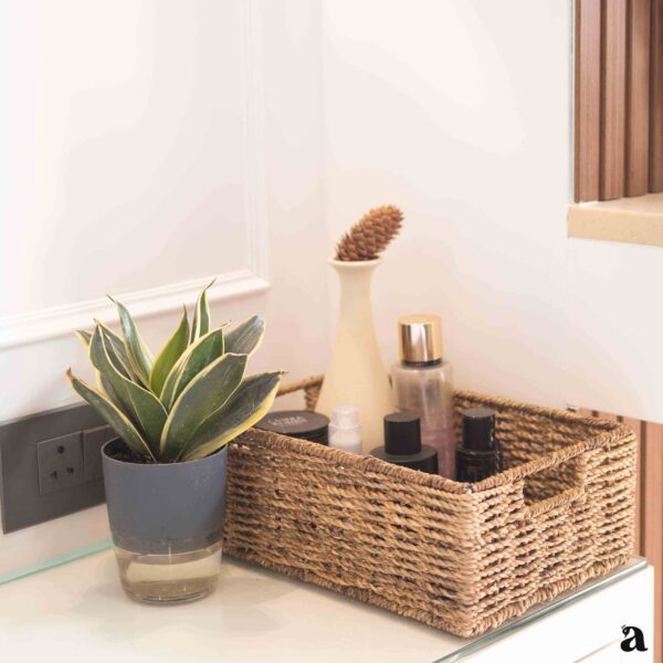 Wicker Bedside Organiser (stainless steel frame)